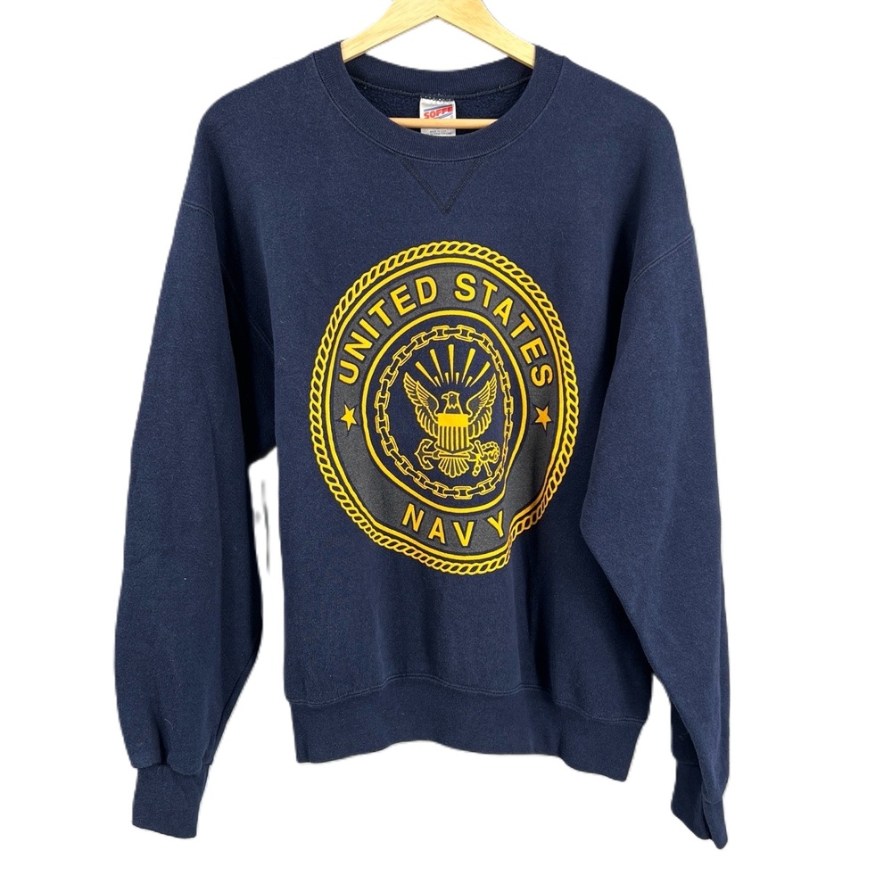 US Navy Vintage Sweatshirt Soffe Blue‎ Crewneck US Made Reflective Detail Medium